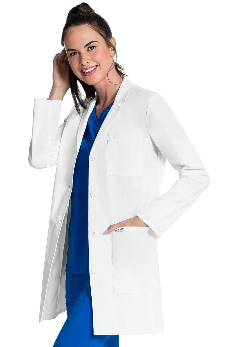 Cherokee Women's Lab Coat Modern Classic Fit 33" & 35" Doctors Coat with 3 Pockets CK452, L, White - Image 4